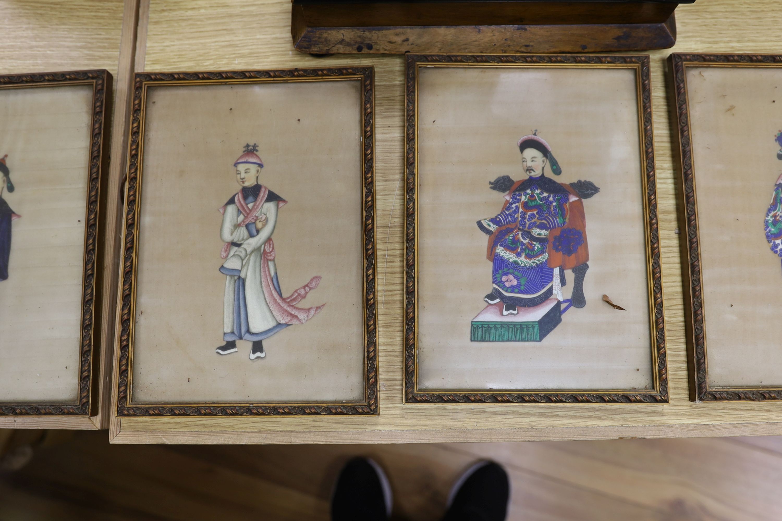 Late 19th century Chinese School, seven gouaches pith paper, Studies of Qing court dignitaries, 24 x 16cm